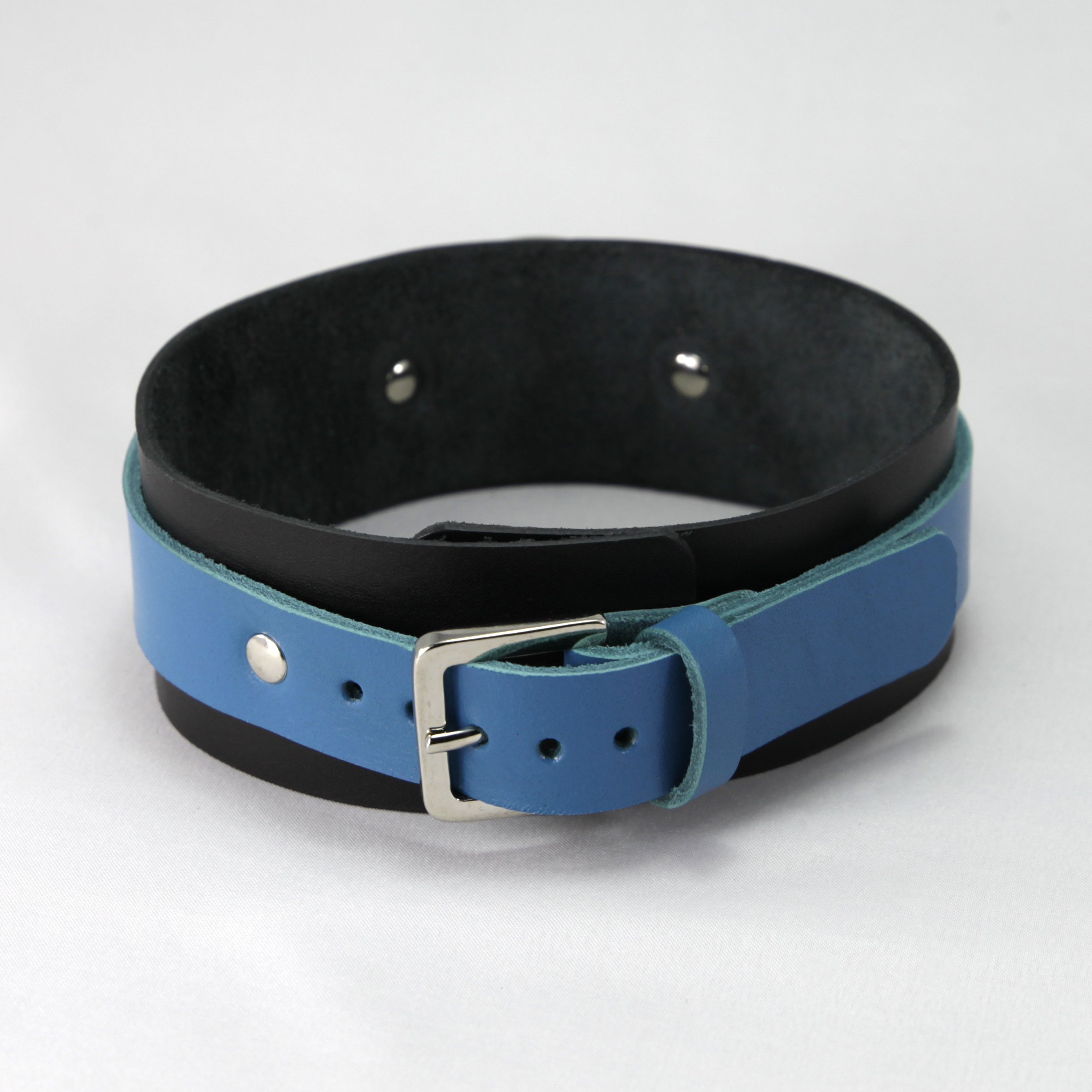 Leather Collar Black/Blue photo