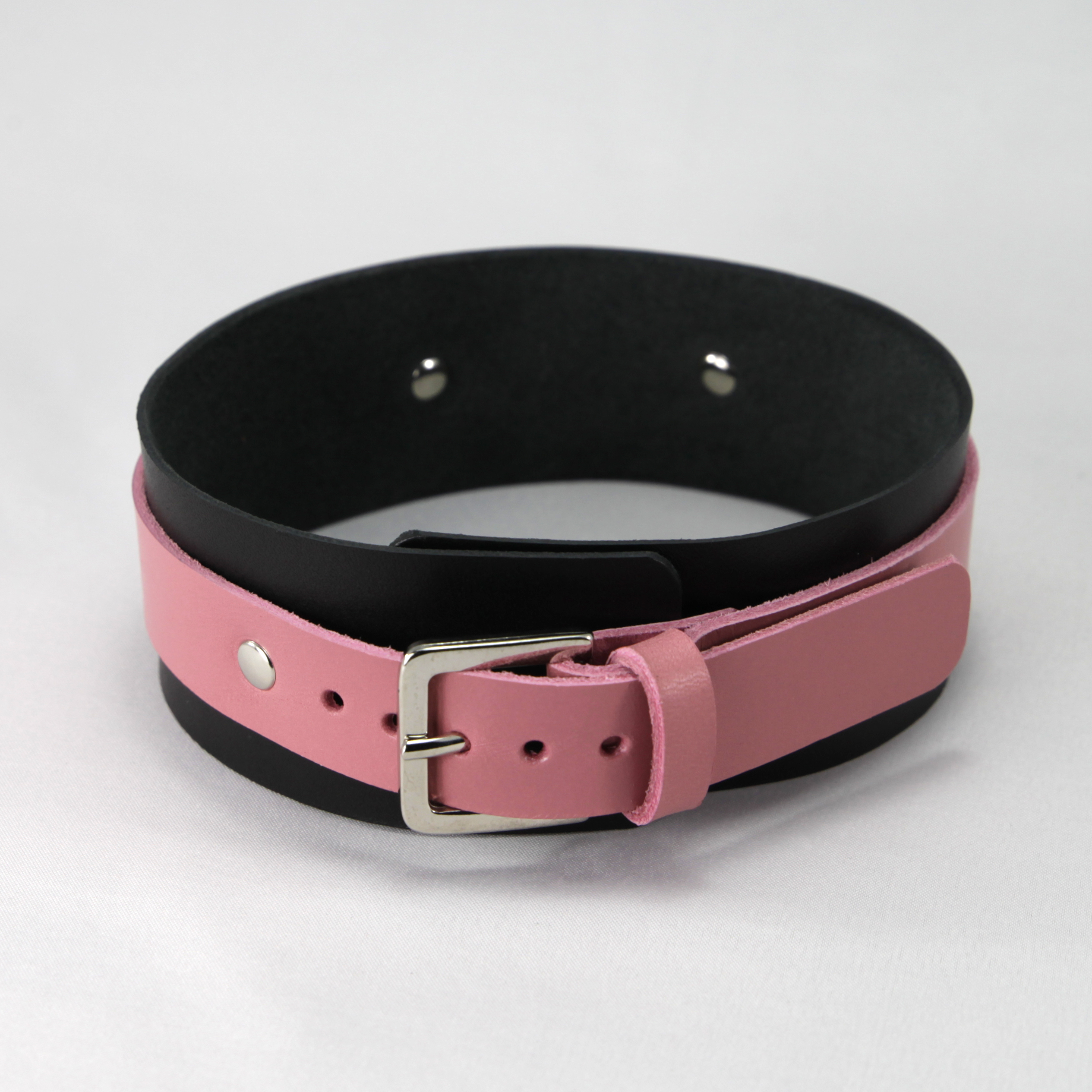 Leather Collar Black/Pink photo