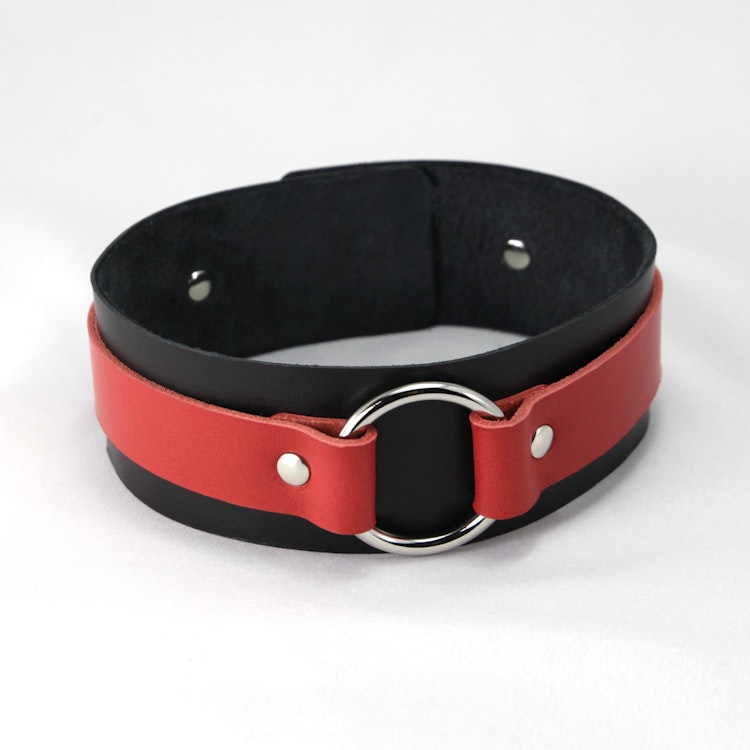 Leather Collar Black/Red photo