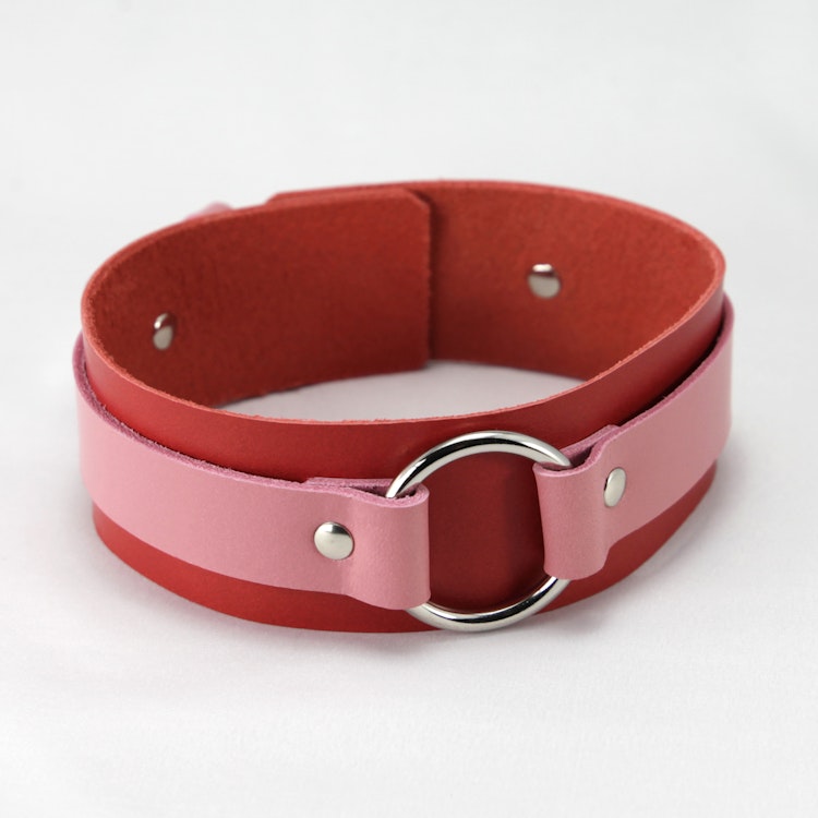 Leather Collar Red/Pink photo