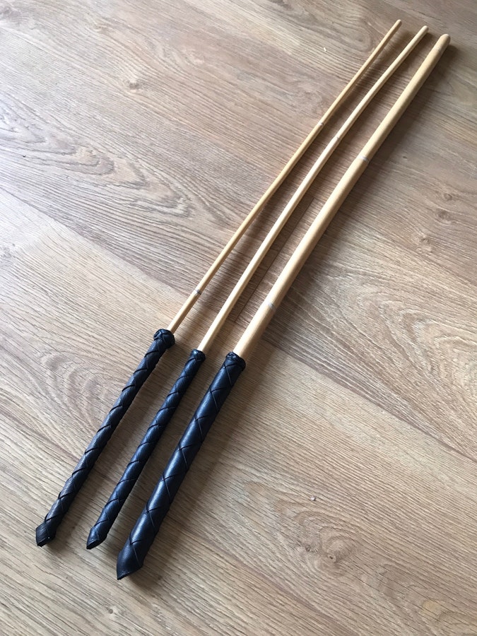 Dragon cane set. 3 different thicknesses, rattan BDSM canes - whippy dragon, medium dragon and chunky dragon cane. Image # 140443