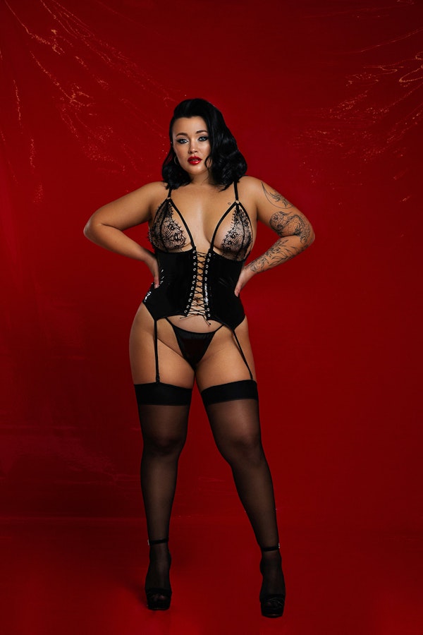 Corset Lingerie Plus Size Lace Up Vinyl Sexy Bustier Latex Laced Up Bustier w Thongs Corset Lingerie Plus Size Vinyl Sexy Bustier Top Black Image # 142946