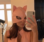 Pink Latex Cat Mask • Catwoman Head Mask • Sexy Halloween Cat Mask • Cosplay Baby Pink  Mask • Sexy BDSM Costume Mask Thumbnail # 143183