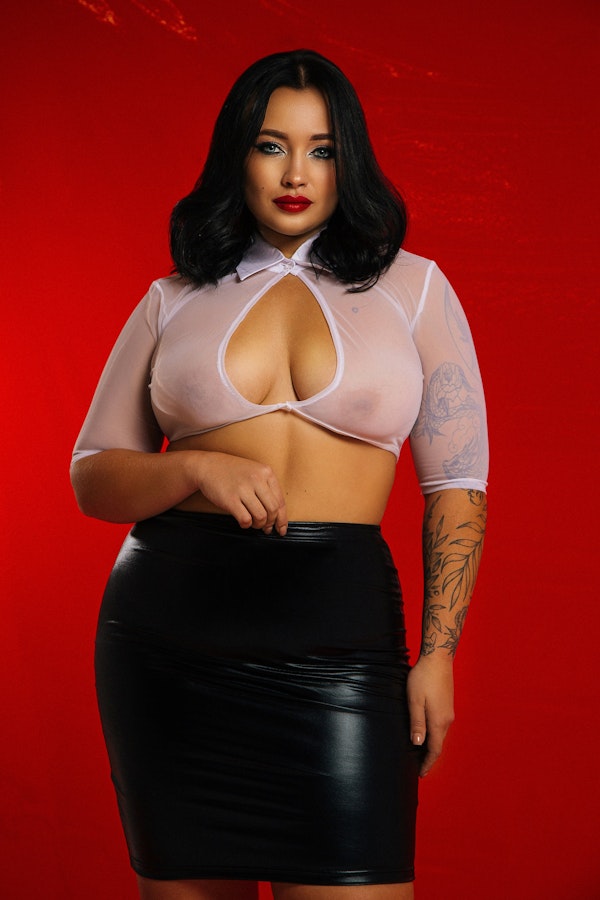 Plus Size Sexy Secretary Uniform Sexy Teacher RolePlay Lingerie Set XL Pencil Sexy Skirt Vegan Leather Laced up Plus Size Skirt Open Back Image # 143132