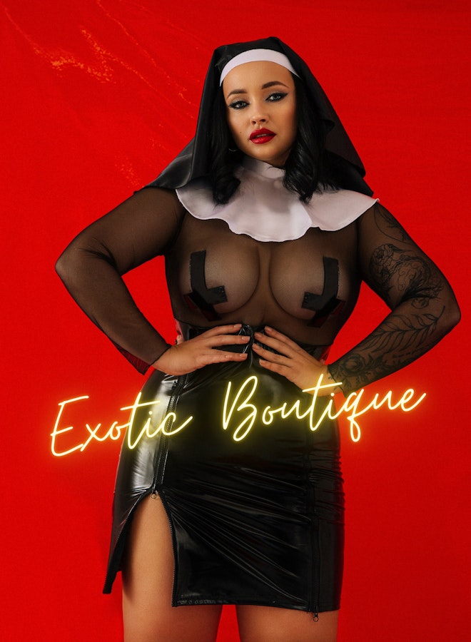 Role Play Lingerie Plus Size Sexy Nun Latex Dress Vinyl Mini Dress Plus Size • PVC Nun Dress Plus Size • Sexy Nun Vinyl Cosplay Outfit Image # 143169