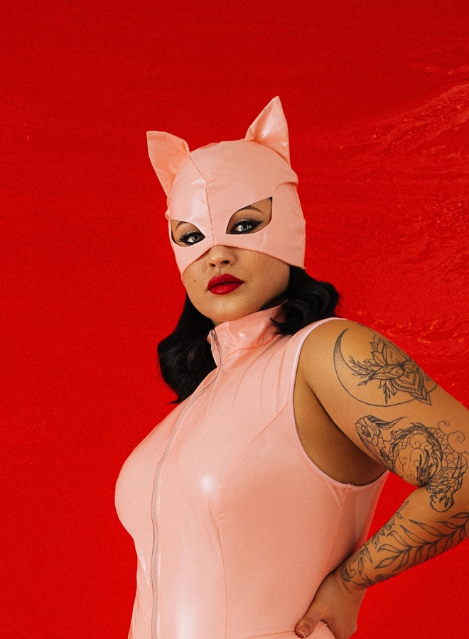 Pink Latex Cat Mask • Catwoman Head Mask • Sexy Halloween Cat Mask • Cosplay Baby Pink  Mask • Sexy BDSM Costume Mask Image # 143182