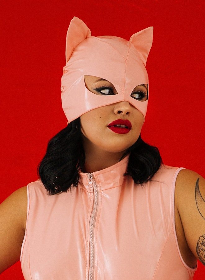 Pink Latex Cat Mask • Catwoman Head Mask • Sexy Halloween Cat Mask • Cosplay Baby Pink  Mask • Sexy BDSM Costume Mask Image # 143180