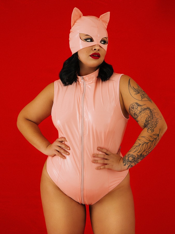 Pink Latex Cat Mask • Catwoman Head Mask • Sexy Halloween Cat Mask • Cosplay Baby Pink  Mask • Sexy BDSM Costume Mask Image # 143185