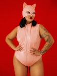 Pink Latex Cat Mask • Catwoman Head Mask • Sexy Halloween Cat Mask • Cosplay Baby Pink  Mask • Sexy BDSM Costume Mask Thumbnail # 143185