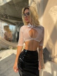 Women's Sexy Teacher Costume • Secretary Sexy Uniform Lingerie Open Bra Top Laced Up Pencil Skirt • Office Lady Cosplay role play costume Thumbnail # 142842