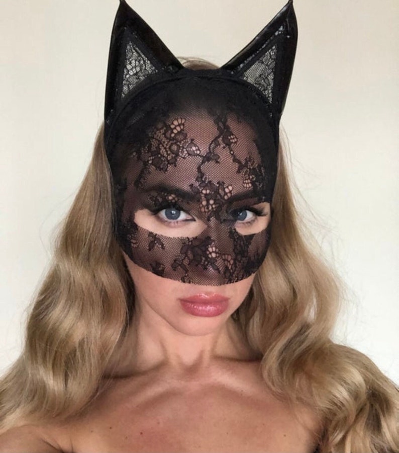 Sexy Lace Mask Sexy Catwoman Halloween Black Accessory Sexy Cat Ears Headband  RolePlay animal Accessory Black Cat Costume Masquerade Image # 143100