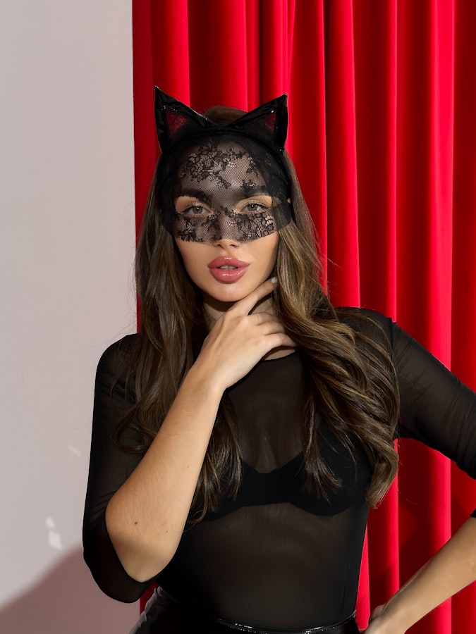Sexy Catwoman Halloween Black Accessory Cat Ears Headband RolePlay animal Accessory for Black Cat Costume Lace Full Face Fetish Mask BDSM Image # 143114
