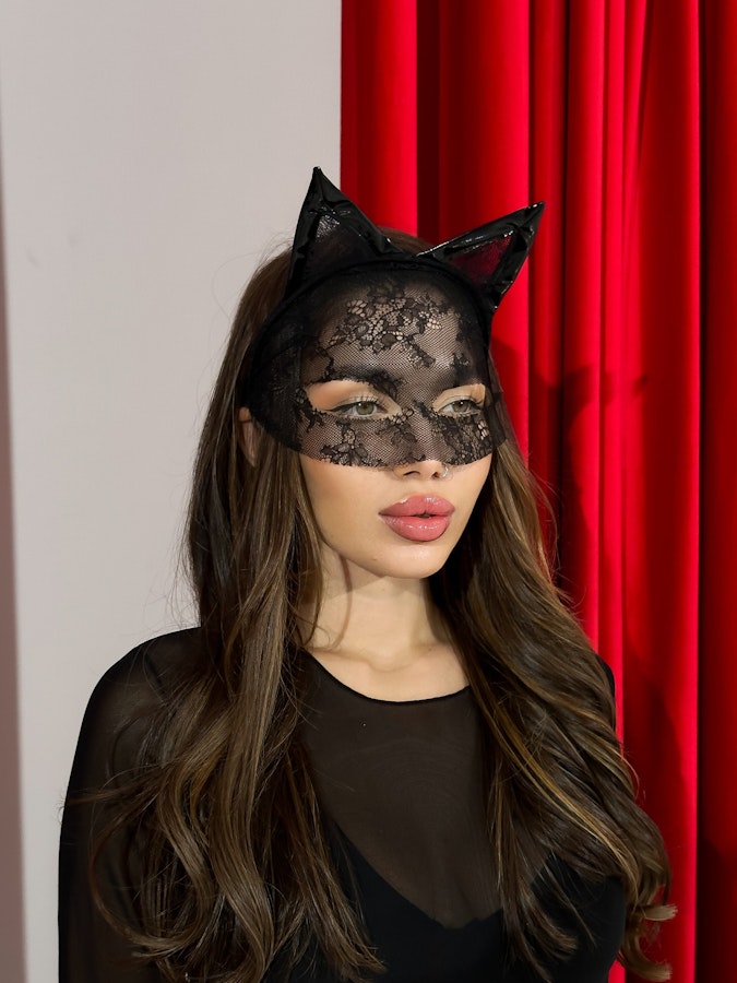 Sexy Catwoman Halloween Black Accessory Cat Ears Headband RolePlay animal Accessory for Black Cat Costume Lace Full Face Fetish Mask BDSM Image # 143115