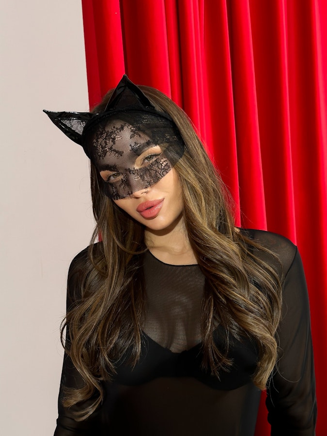 Sexy Catwoman Halloween Black Accessory Cat Ears Headband RolePlay animal Accessory for Black Cat Costume Lace Full Face Fetish Mask BDSM Image # 143112
