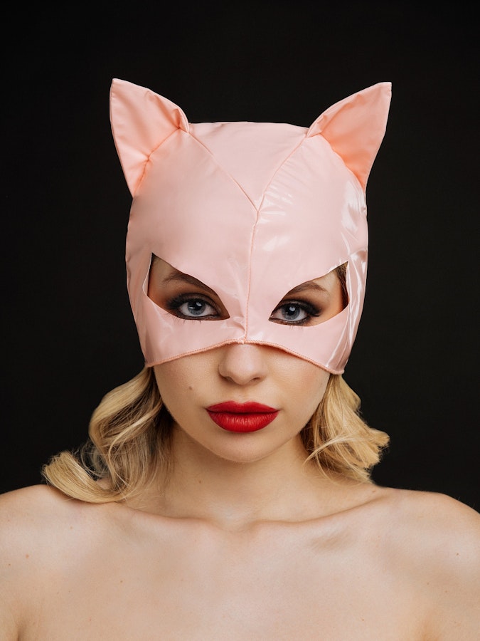Pink Latex Cat Mask • Catwoman Head Mask • Sexy Halloween Cat Mask • Cosplay Baby Pink  Mask • Sexy BDSM Costume Mask