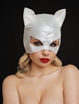 Sexy Vinyl Cat Mask Thin Comfy Glossy Finish White Cat Mask, Perfect for Costume Parties and Themed Events Elegant Pearl White Snow Leopard Thumbnail # 143020