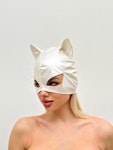 Sexy Vinyl Cat Mask Thin Comfy Glossy Finish White Cat Mask, Perfect for Costume Parties and Themed Events Elegant Pearl White Snow Leopard Thumbnail # 143024