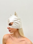 Sexy Vinyl Cat Mask Thin Comfy Glossy Finish White Cat Mask, Perfect for Costume Parties and Themed Events Elegant Pearl White Snow Leopard Thumbnail # 143028