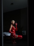 Mini Latex Dress with Deep V-Neck Corset Red Dress Fiery Red Corset Dress Mini Latex with Deep V-Neck Ideal Halloween Devil Looks Thumbnail # 142813