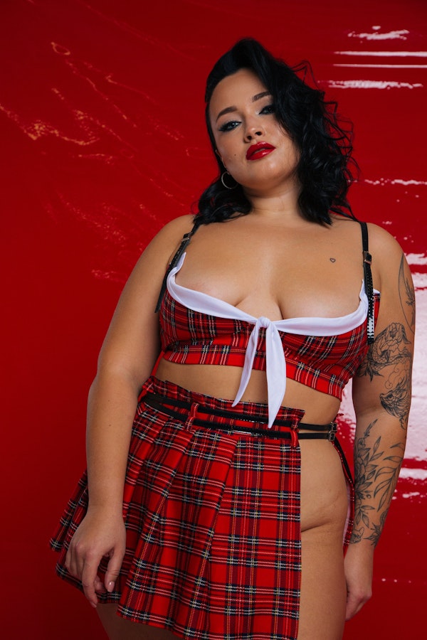 Plus Size Student Sexy Outfit XL Pleated Red Skirt Adult School Girl Sexy Curvy Girls Plus Size Sexy Red Lingerie Set School Girl Student Image # 143564