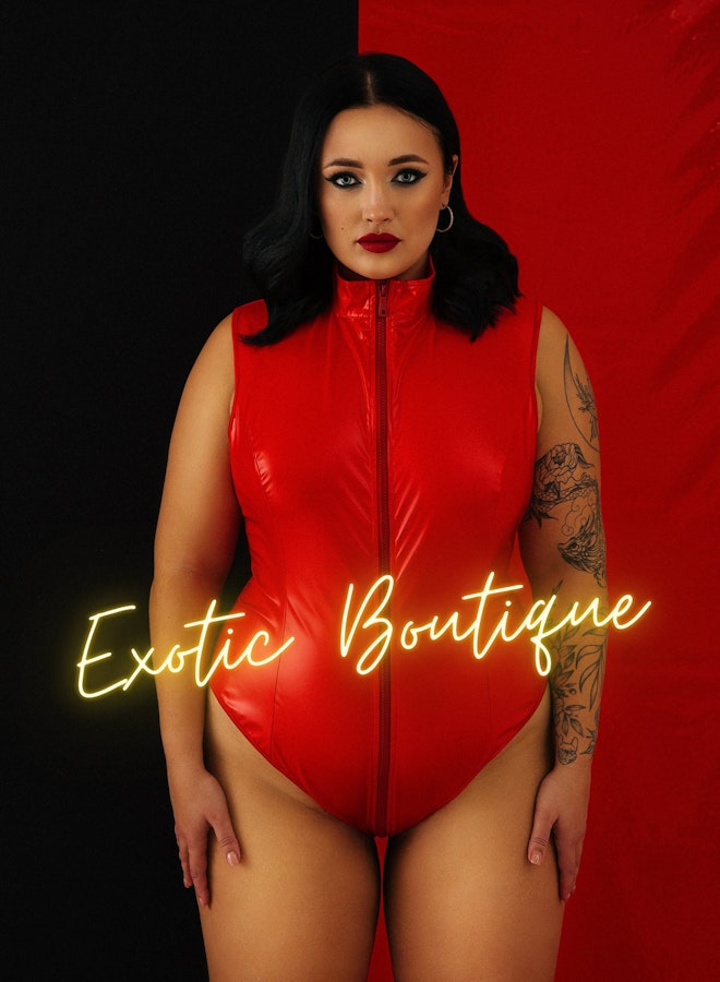 Red Plus size Latex Bodysuit 4X Vinyl Body One Piece • Sexy XL Bodysuit • Latex OpenCrotch • Vinyl High Neck Bodysuit with Zip Front Red Image # 143438