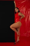 Red Plus size Latex Bodysuit 4X Vinyl Body One Piece • Sexy XL Bodysuit • Latex OpenCrotch • Vinyl High Neck Bodysuit with Zip Front Red Thumbnail # 143441
