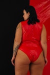 Red Plus size Latex Bodysuit 4X Vinyl Body One Piece • Sexy XL Bodysuit • Latex OpenCrotch • Vinyl High Neck Bodysuit with Zip Front Red Thumbnail # 143437