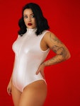 White Bodysuit Plus size Latex Bodysuit Vinyl Cream Color Fashion Lingerie White Bodysuit Turtleneck Sleeveless Bodysuit Women's Sexy Body Thumbnail # 143241