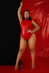 Red Plus size Latex Bodysuit 4X Vinyl Body One Piece • Sexy XL Bodysuit • Latex OpenCrotch • Vinyl High Neck Bodysuit with Zip Front Red Thumbnail # 143436
