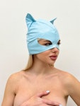 Seductive and Mysterious Blue Latex Cat Mask Perfect for Masquerade Balls Alternative Fashion, and Intimate Occasions Kinky Face Masks BDSM Thumbnail # 143347