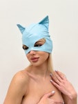 Seductive and Mysterious Blue Latex Cat Mask Perfect for Masquerade Balls Alternative Fashion, and Intimate Occasions Kinky Face Masks BDSM Thumbnail # 143350