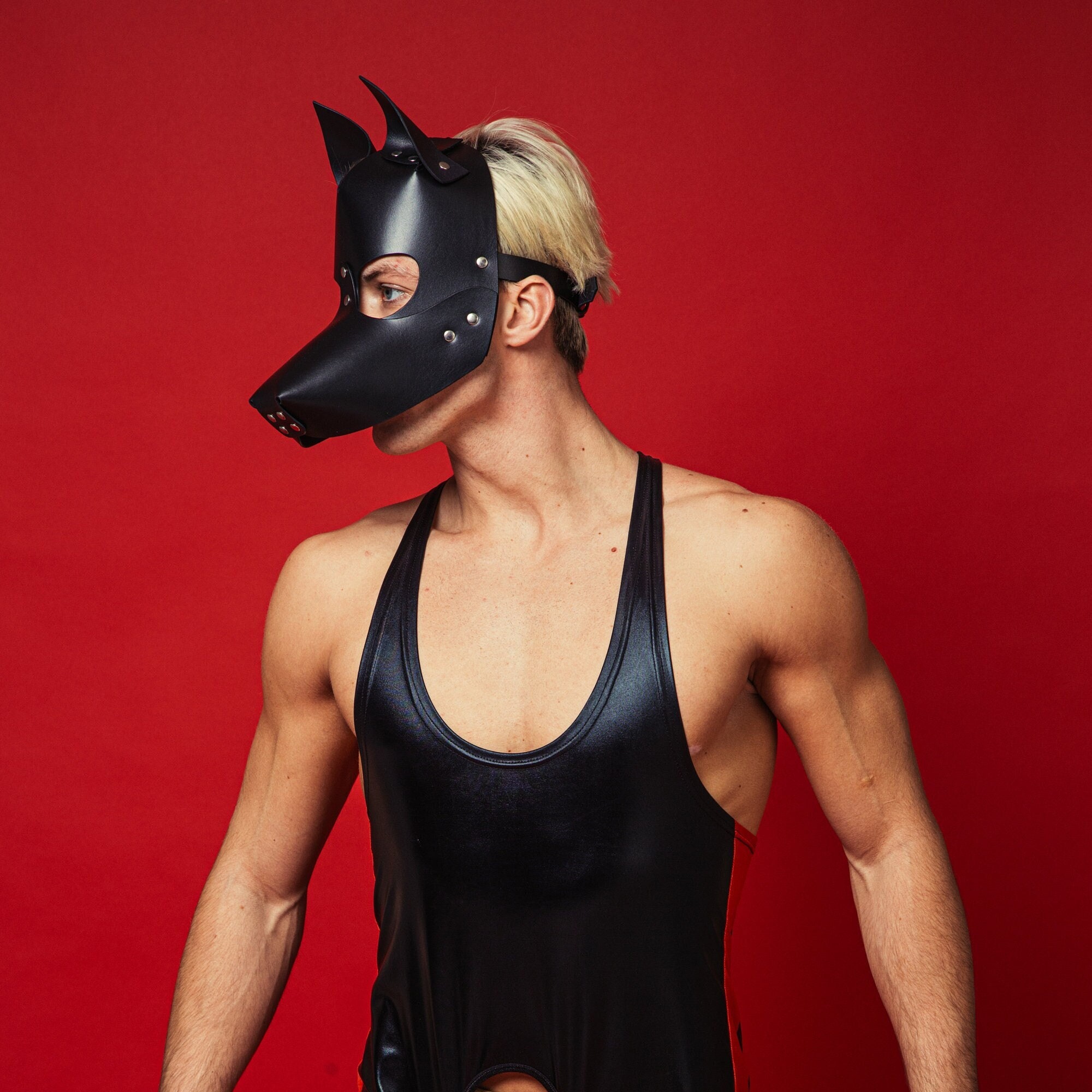 Leather Dog Mask Handmade High-Quality Animal Mask Unisex Leather Full Face Mask Dog Pet Play Leather Dog Mask Black Handmade Products photo