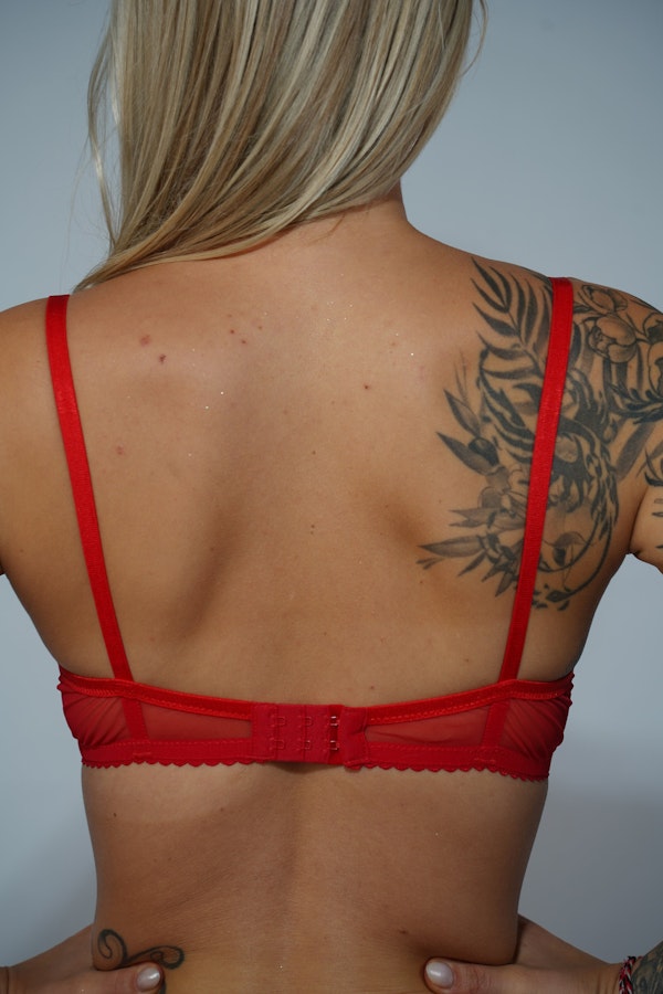Soft Stretch Mesh Red Underwire Bra with Ruffle, Lingerie set, underwear women Image # 146794