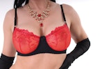 Bra made of red lace and soft black elastic mesh,bra for large bust,Shelf Bra plus size,bra with support, lingerie for women Thumbnail # 146956