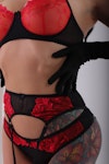 Lingerie set made of red lace and black soft mesh,bra panty garter belt  set, lingerie set classy, Embroidered underwear,Floral lingerie set Thumbnail # 146973
