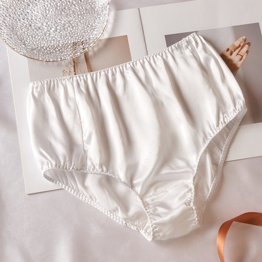 Pearl White Pure Mulberry Silk French Cut Panties | High Waist | 22 Momme | Float Collection Image # 149018