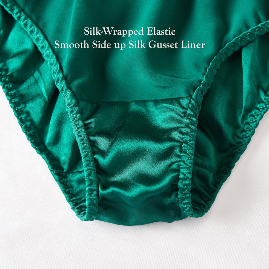 Emerald Green Pure Mulberry Silk French Cut Panties | High Waist | 22 Momme | Float Collection Image # 149082