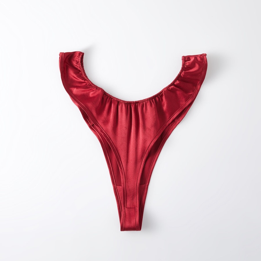 Ruby Pure Mulberry Silk T-String Pantie | Mid to High Waist Thong | 22 Momme | Float Collection Image # 149090