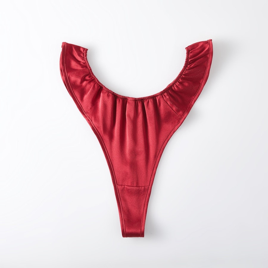 Ruby Pure Mulberry Silk T-String Pantie | Mid to High Waist Thong | 22 Momme | Float Collection Image # 149091