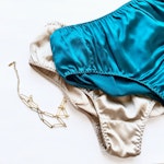 Turquoise Pure Mulberry Silk Bikini Panties | Mid Waist | 22 Momme | Float Collection Thumbnail # 149121