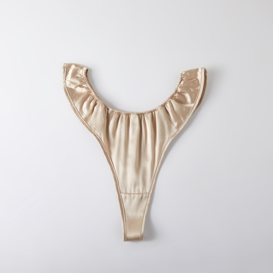 Champagne Pure Mulberry Silk T-String Pantie | Mid to High Waist Thong | 22 Momme | Float Collection Image # 149131
