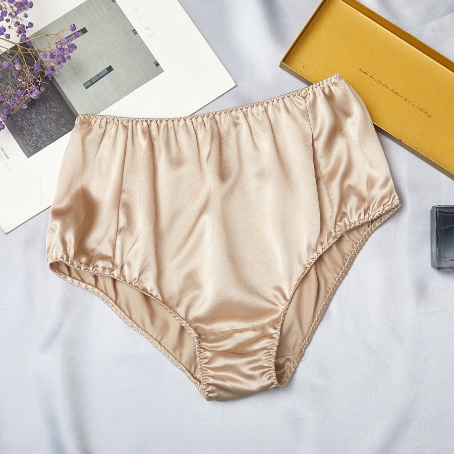 Beige Pure Mulberry Silk French Cut Panties | High Waist | 22 Momme | Float Collection Image # 149147