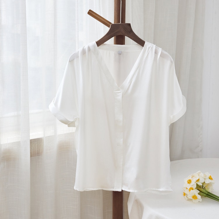 Pearl White Pure Mulberry Silk Top | Regular Fit | 19 Momme | Soar Collection photo