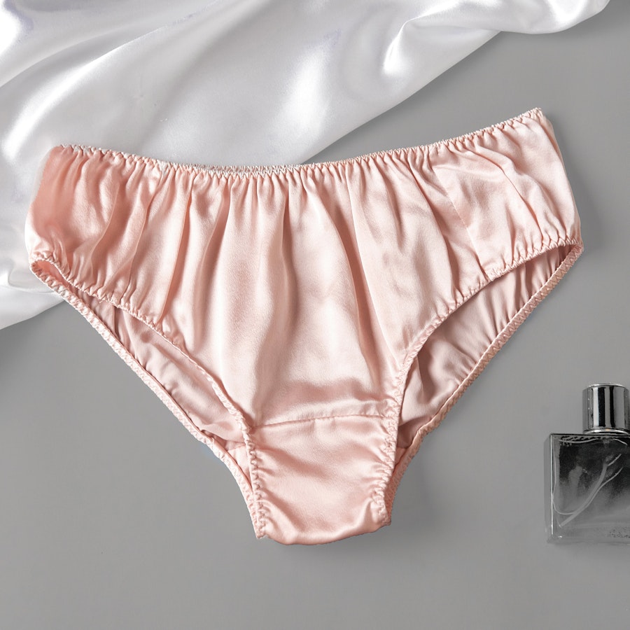 Baby Pink Pure Mulberry Silk Bikini Panties | Mid Waist | 22 Momme | Float Collection Image # 149207