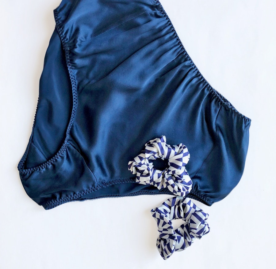 Navy Pure Mulberry Silk Bikini Panties | Mid Waist | 22 Momme | Float Collection Image # 149235