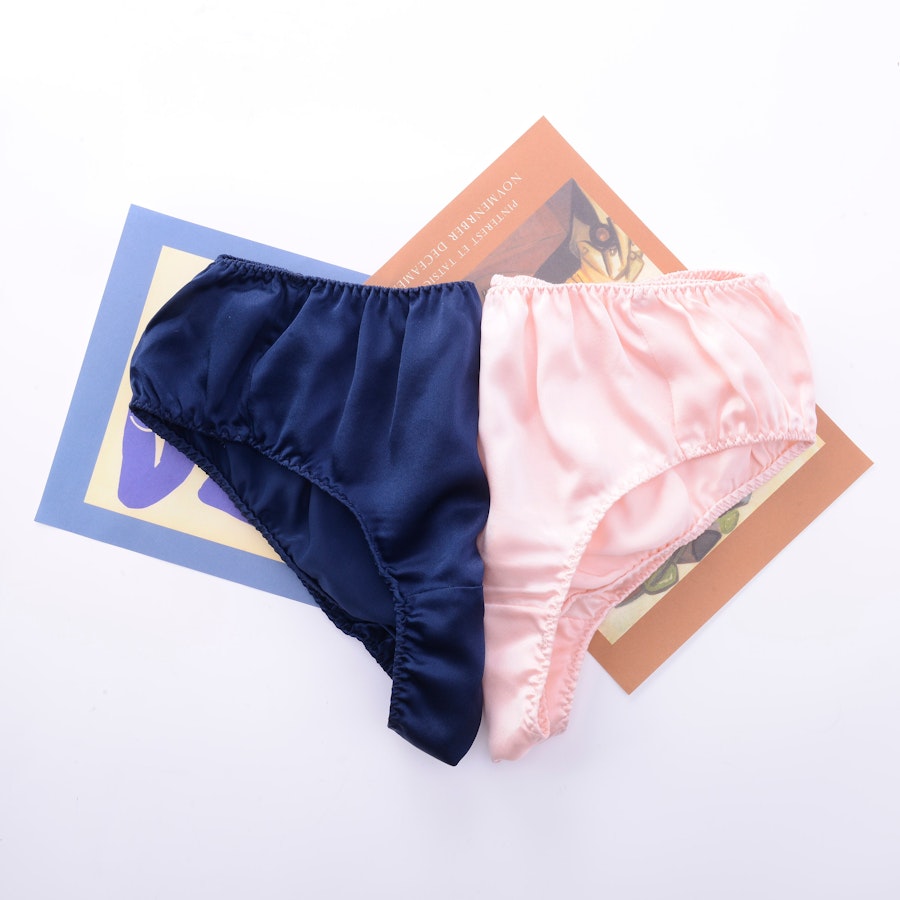 Navy Pure Mulberry Silk Bikini Panties | Mid Waist | 22 Momme | Float Collection Image # 149237