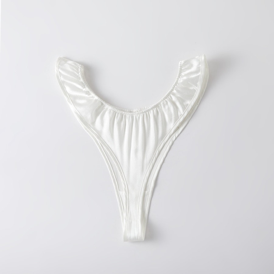 Pearl White Pure Mulberry Silk T-String Pantie | Mid to High Waist Thong | 22 Momme | Float Collection Image # 149321