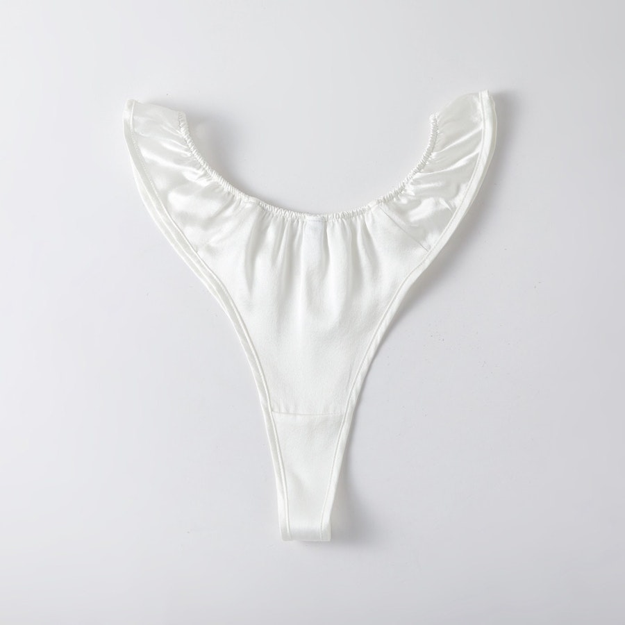 Pearl White Pure Mulberry Silk T-String Pantie | Mid to High Waist Thong | 22 Momme | Float Collection Image # 149322