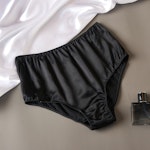 Black Pure Mulberry Silk French Cut Panties | High Waist | 22 Momme | Float Collection Thumbnail # 149418