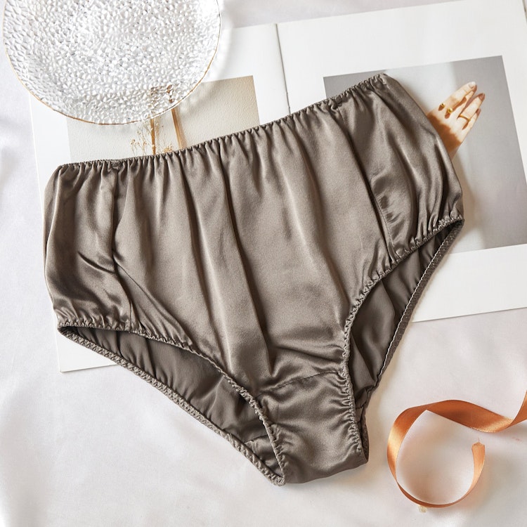 Taupe Pure Mulberry Silk French Cut Panties | High Waist | 22 Momme | Float Collection photo